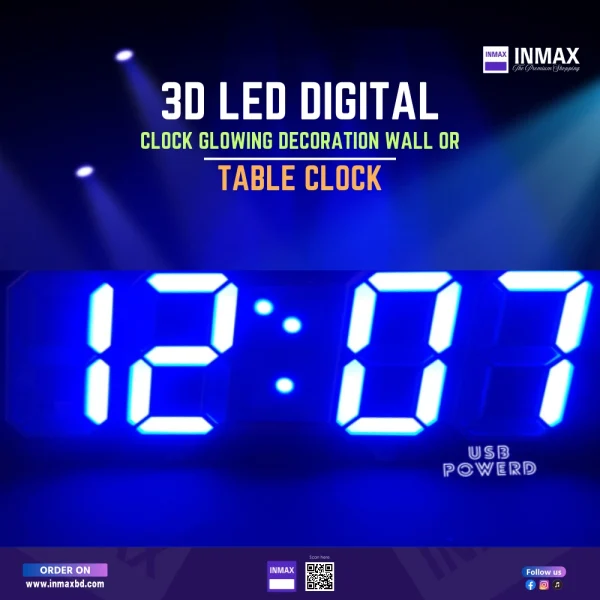 3D LED Digital Clock Glowing Decoration Wall or Table Clock - Image 2